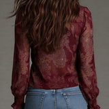 Blouse Demi-Zip Volant Rétro