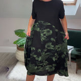 Robe patchwork décontractée à imprimé floral et col rond