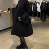 Robe Uni Manche Évasée Froncé