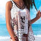 Tankini Sans Manches Couvrant Le Corps Imprimé Boxer