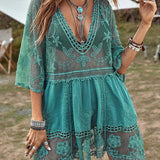 Smock V-Neck Brodé En Dentelle