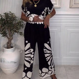 Costume Tempérament Imprimé Poche Pantalon Large
