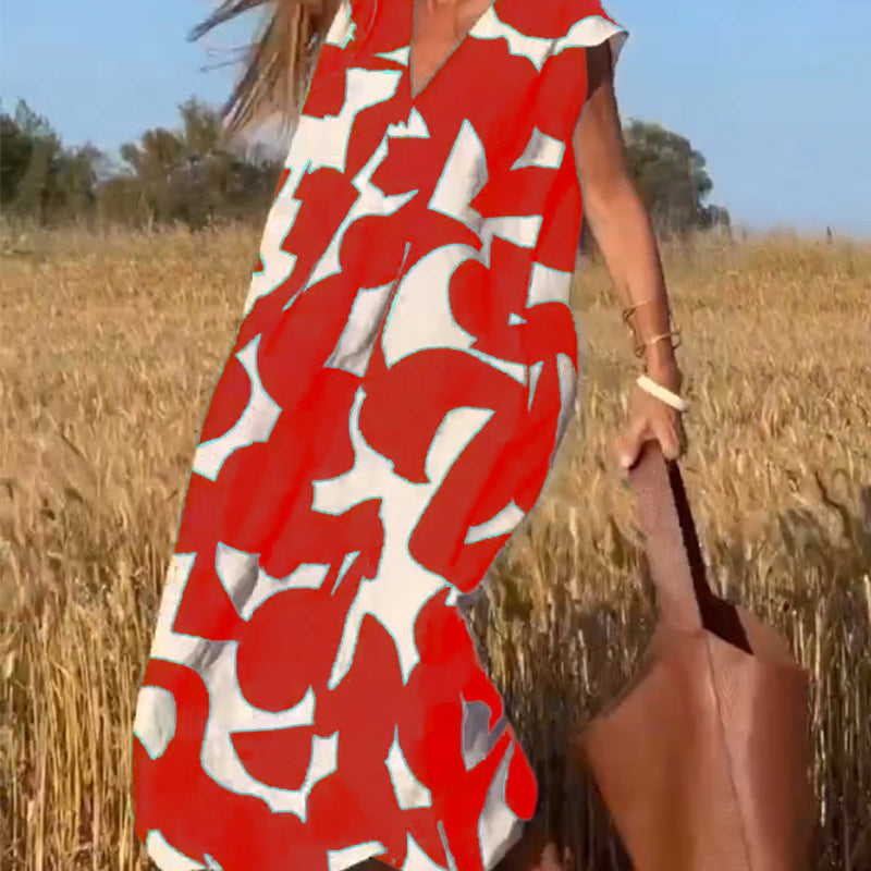 Robe avec imprimé et col en V