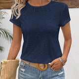 T-Shirt Col Rond Couleur Unie À Manches Courtes
