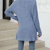 Cardigan décontracté à manches longues et poches de couleur unie