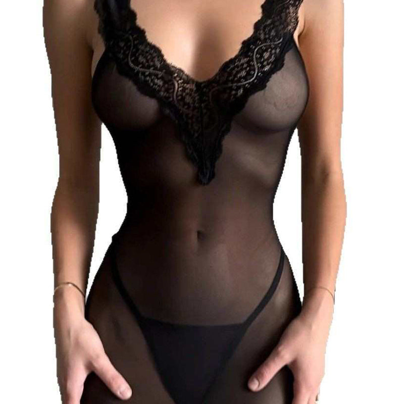 Chemise de Nuit Sexy Bretelles Dentelle