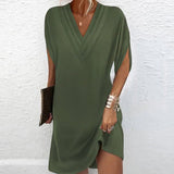 Robe élégante à manches fendues de couleur unie