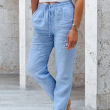 Pantalon décontracté à jambe droite de couleur unie