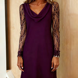 Robe Couleur Unie À Col Swing Et Patchwork