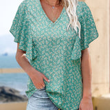 Chemise plissée à manches courtes et col V