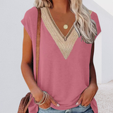 T-shirt avec col en V et dentelle