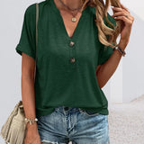 T-shirt uni col V boutonné