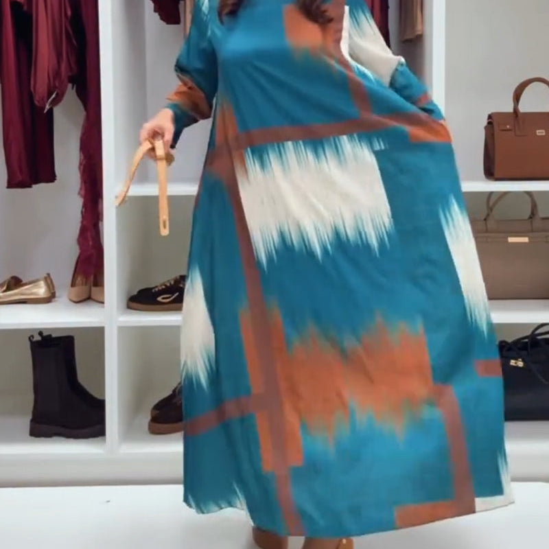 Robe Tendance Imprimée À Col Rond Et Manches Longues
