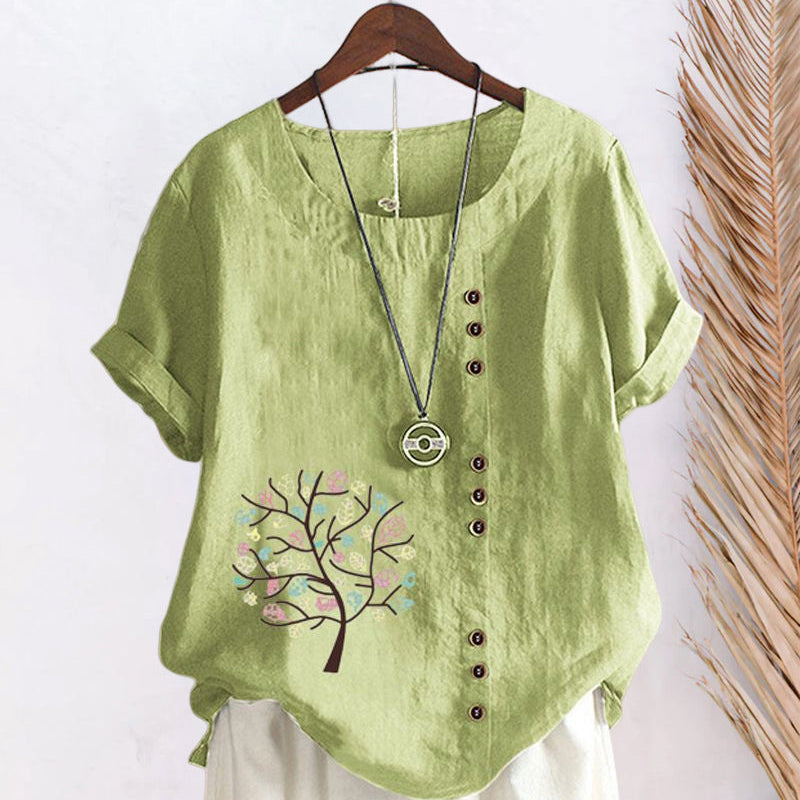 T-shirt col rond imprimé feuilles