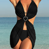 Trois Pièces Maillot de Bain Ensemble Avec Cœur Romantique