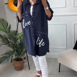 Manteau à capuche boutonné imprimé lettre