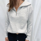 Pull décontracté de couleur unie avec fermeture éclair à revers