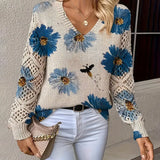 Pull Manches Longues Col En V Jacquard