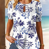 T-Shirt Col Rond Imprimé Fleuri Tricoté