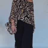 Blouse À Manches Longues Avec Imprimé Chauve-Souris Irrégulier