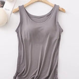 Débardeur Femme Avec Soutien-Gorge Intégré Sans Manches Décontracté Basique Col Rond Classique