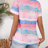 T-Shirt Col En V Rayé Multicolore Polyvalent