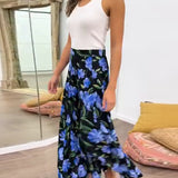 Pantalon large taille haute à imprimé floral