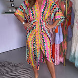 Robe avec col en V et demi-manche