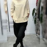 100% Coton Blouse Col Large Couleur Unie Décontracté