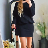 Robe tendance à manches longues et col rond de couleur unie