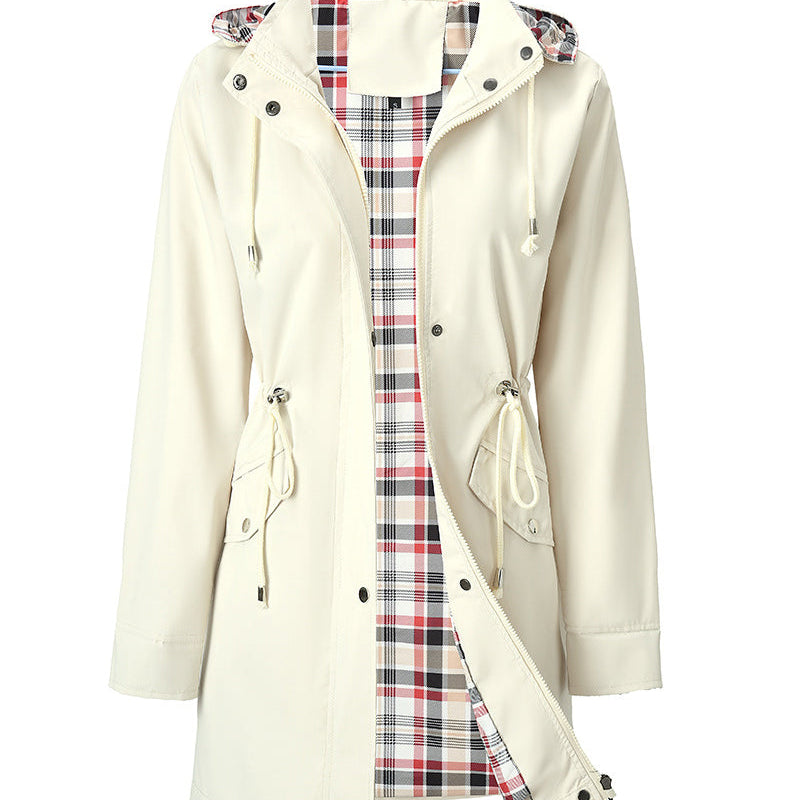 Trench Long Imperméable À Capuche Pour Femme