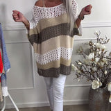 Pull décontracté à manches longues creux avec blocs de couleurs