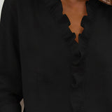 Blouse Froncé Col En V Manches Longues