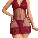 Dentelle Florale Halterneck Nuisette Lingerie Avec String