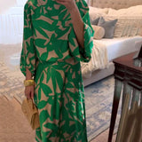 Ensemble Robe Décontractée Imprimé Manches Lanterne Tempérament