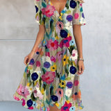 Robe imprimée colorée col V
