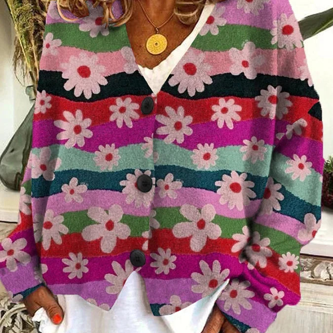 Lune | Cardigan Vintage Coloré avec Boutons pour Femme