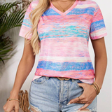 T-Shirt Col En V Rayé Multicolore Polyvalent