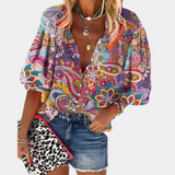 Pilar | Blouse Bohème Vibrante avec des Motifs Abstraits Audacieux pour Femmes