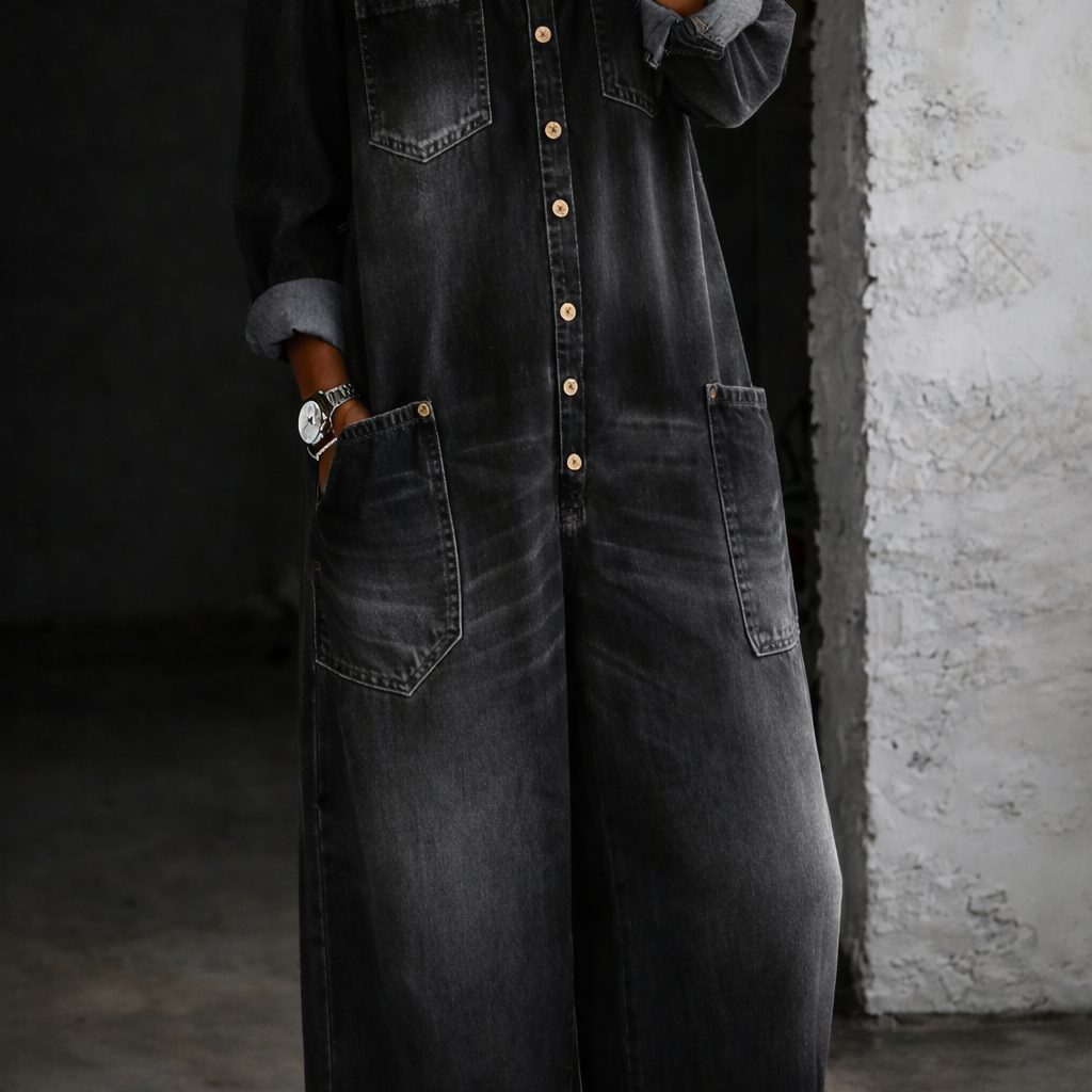 Sidonie | Combinaison denim épaules dénudées