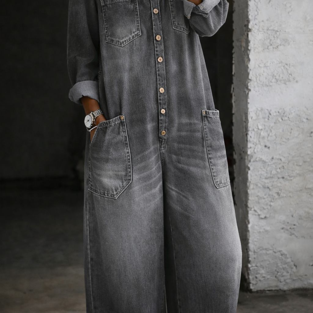 Sidonie | Combinaison denim épaules dénudées