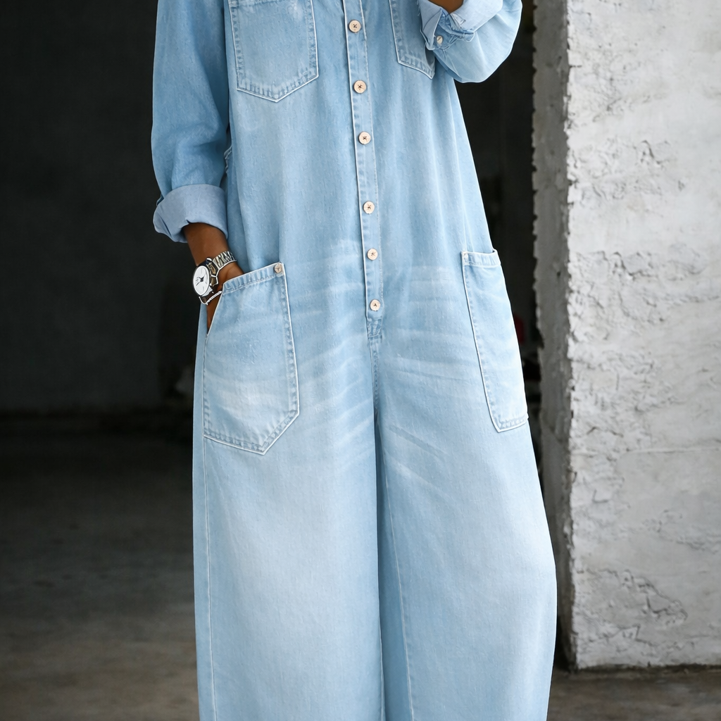 Sidonie | Combinaison denim épaules dénudées