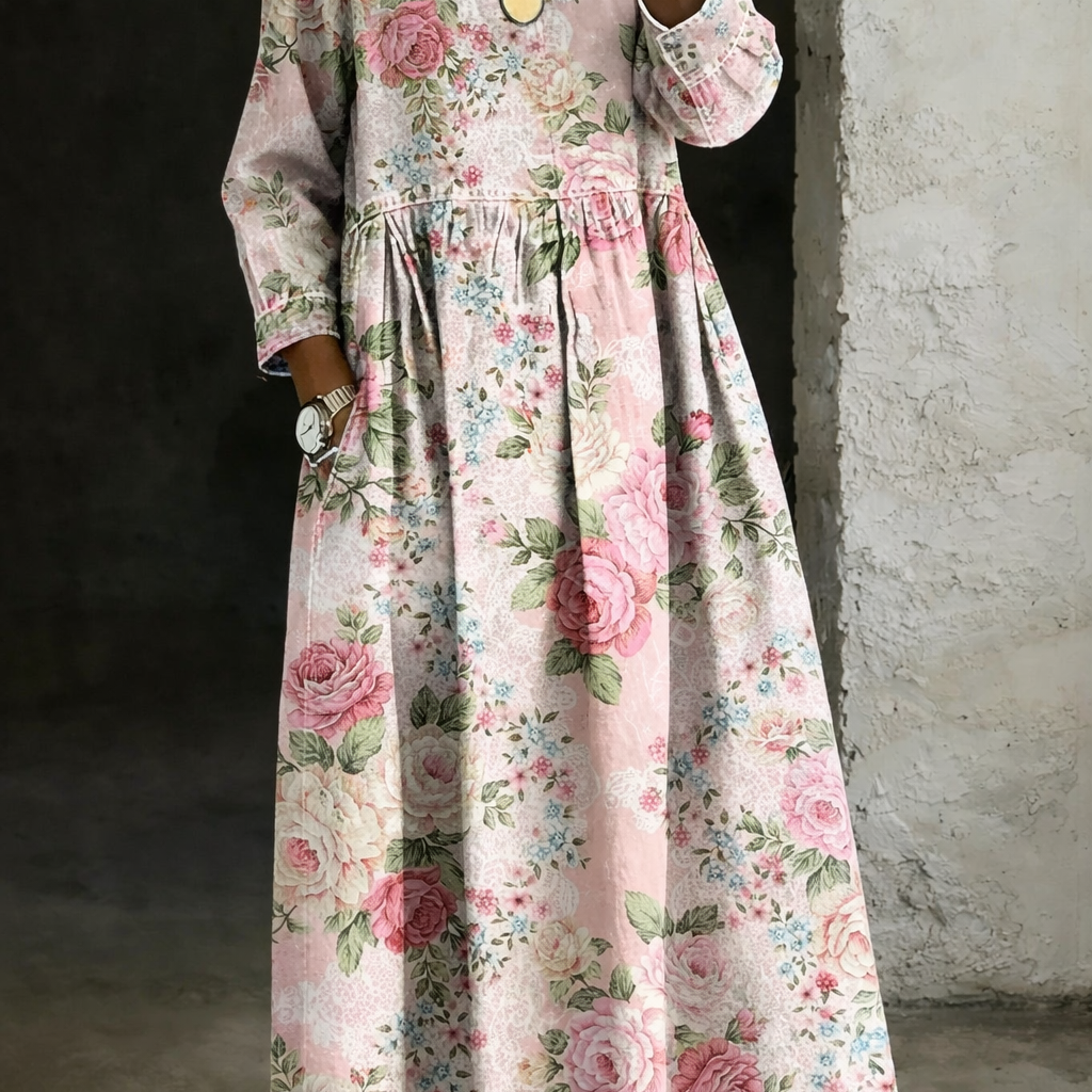 Margot | Robe en jean à col fleuri