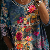 Adèle | Blouse en denim à fleurs vintage