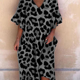 Robe ample col V imprimé léopard
