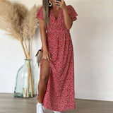 Robe longue imprimée à encolure en V