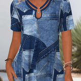 Blouse Vintage Jean Contraste Découpée