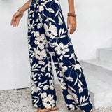 Theodora | Pantalon Large à Taille Haute Décontracté à Motif Floral pour Femme