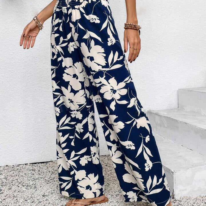 Theodora | Pantalon Large à Taille Haute Décontracté à Motif Floral pour Femme