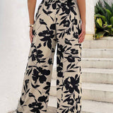 Theodora | Pantalon Large à Taille Haute Décontracté à Motif Floral pour Femme
